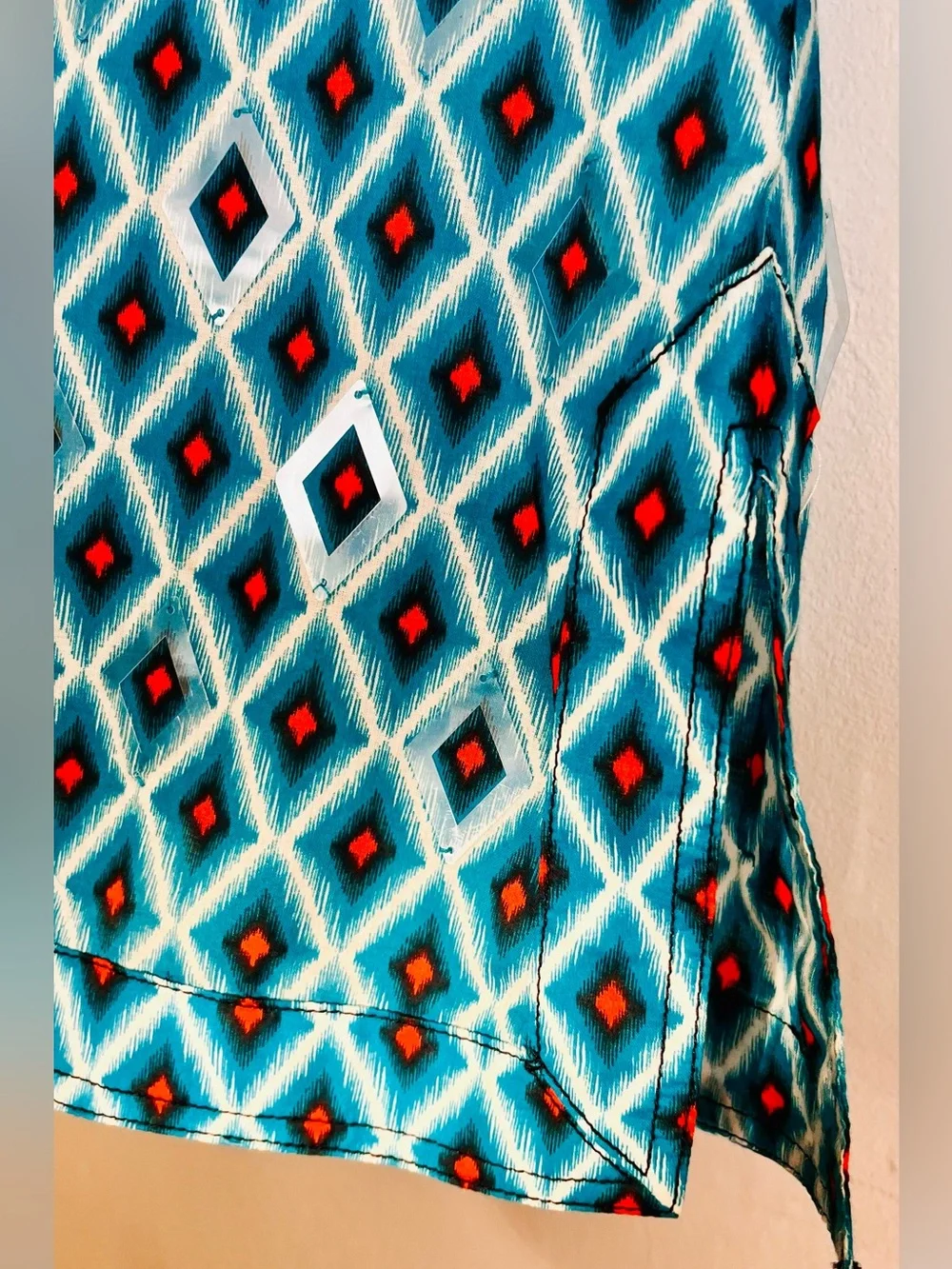 TORY BURCH Diamond-Print Notch V-Neck Tunic Top
